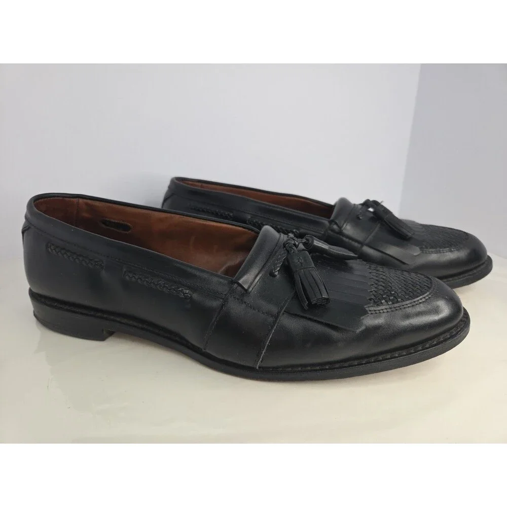 Allen Edmonds 'Cody' Black Leather Dress Loafer Woven Detail &Tassels S 14 EUC